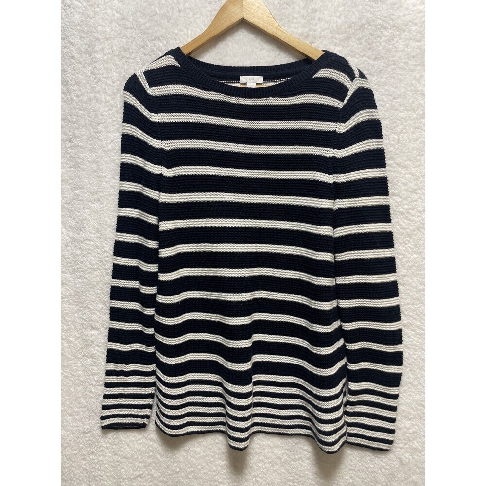 J. Jill Striped Sweater Navy Blue Women's Size M Long Sleeve Coastal Knit‎